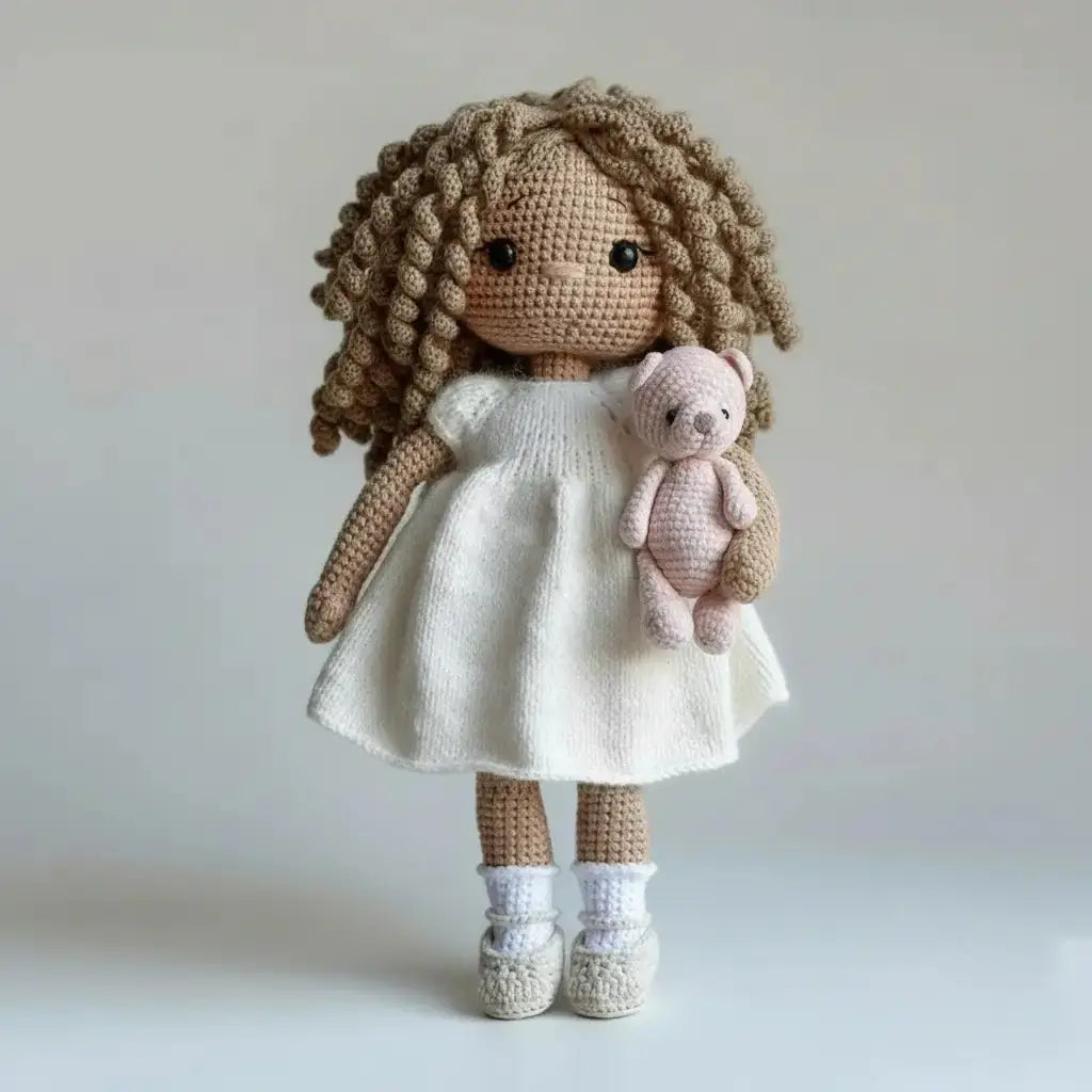 The finished handmade crochet doll made from that photo