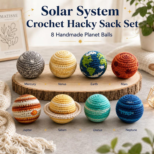Handmade Crochet Solar System Hacky Sack Set — Planet Footbags & Montessori Space Toy