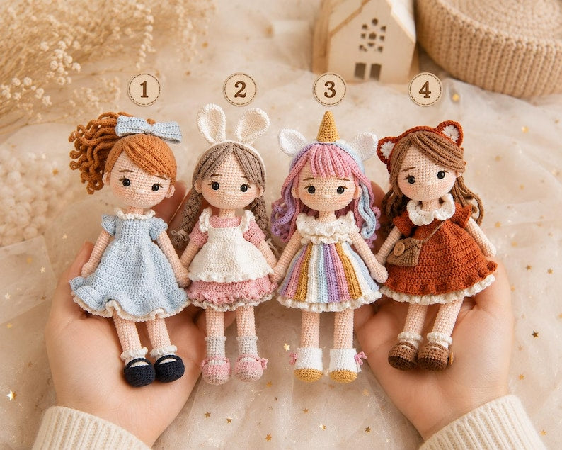 Handmade Crochet Autumn Girl Art Doll — Custom Amigurumi Plush, Nursery Decor & Toddler Gift