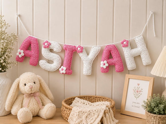 Personalized Crochet Name Banner — Custom Baby Name Garland & Nursery Decor, Baby Shower Gift