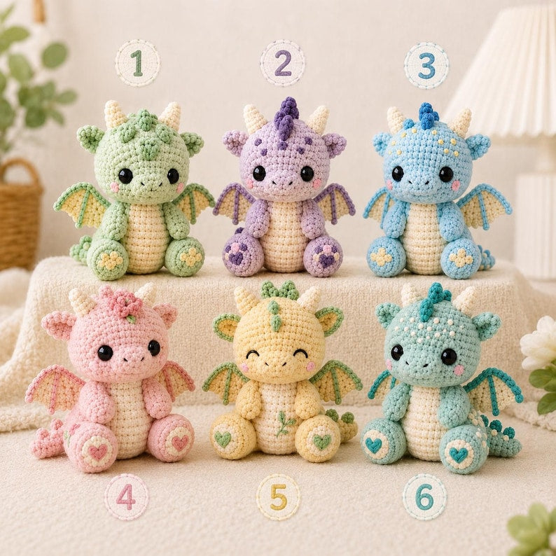 Handmade Crochet Baby Dragon — Amigurumi Fantasy Plush Toy, Nursery Decor & Toddler Gift