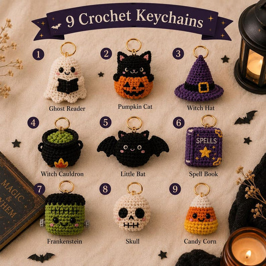 Handmade Crochet Halloween Keychain — Spooky Bag Charm & Study Break Accessory, School Gift