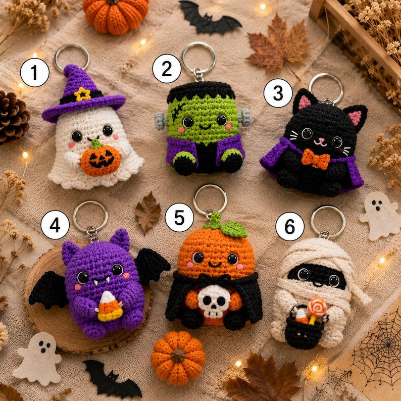 Handmade Crochet Halloween Keychain Charm — Spooky Backpack Accessory, School Gift