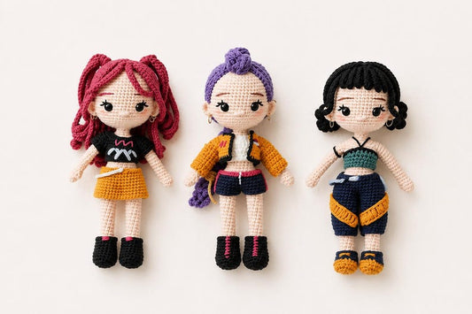Handmade Crochet Rumi, Mira & Zoey Dolls — Custom KPop Figure Amigurumi Plush for Girls