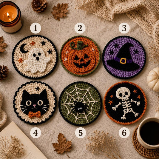 Handmade Crochet Pumpkin Mug Rug — Gothic Halloween Coaster & Spooky Desk Decor