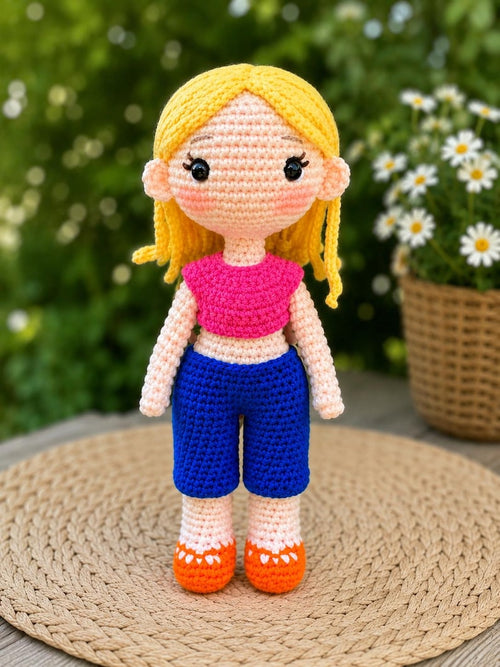 Handmade Crochet Lizzie McGuire Doll — 2000s Cartoon Girl Amigurumi Plush, Baby Shower Gift